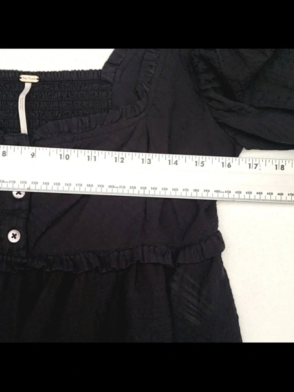 Free People Black Peplum Puff-Sleeve Button-Front Top